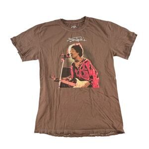 MARSHA | Brown Jimi Hendrix M Distressed Hems Official Band Merch Tee T Shirt